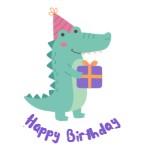 HBD Aqua Dino With Pink Hat   